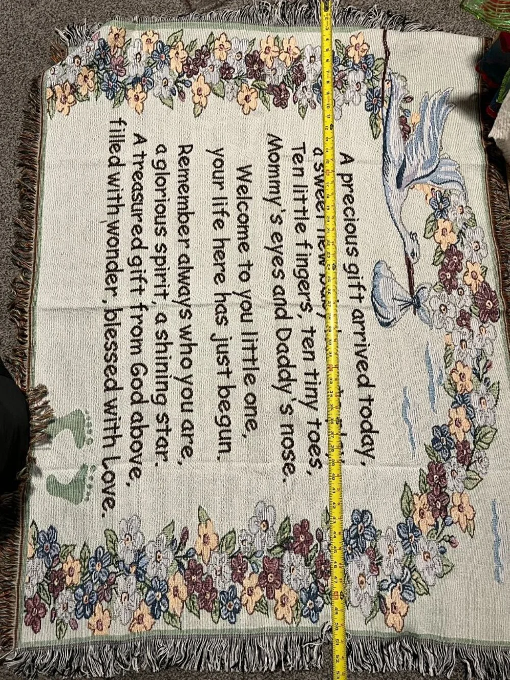 Welcome New Baby Blanket Gift Tapestry Throw 52x40 Stork Poem Wall Hanging